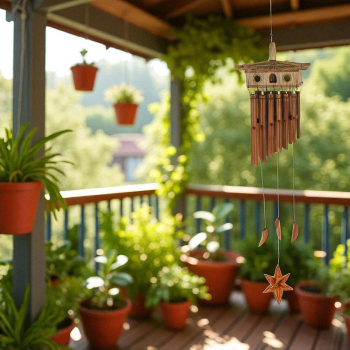 Holz Windspiel Klang-Spiel Bambus 90x28cm Vogelhaus Klangröhren Garten Feng Shui