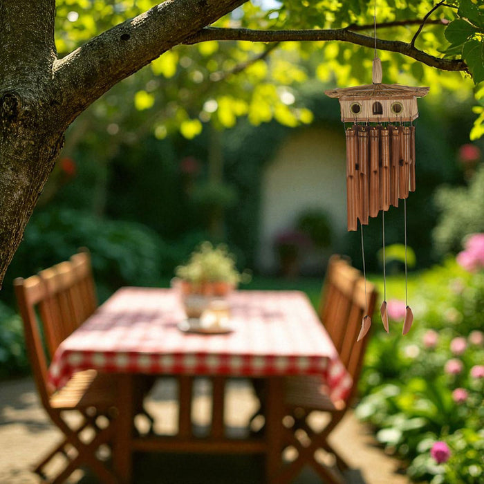 Holz Windspiel Klang-Spiel Bambus 90x28cm Vogelhaus Klangröhren Garten Feng Shui