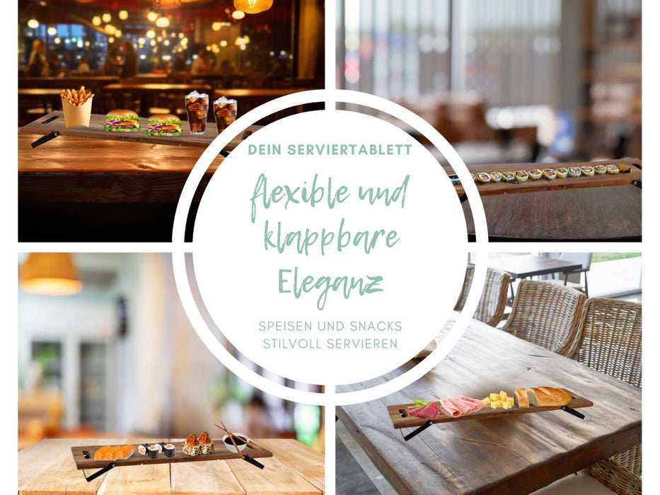 XXL Akazie Serviertablett 67cm klappbar Holz Tablett Tabletttisch Frühstückstablett