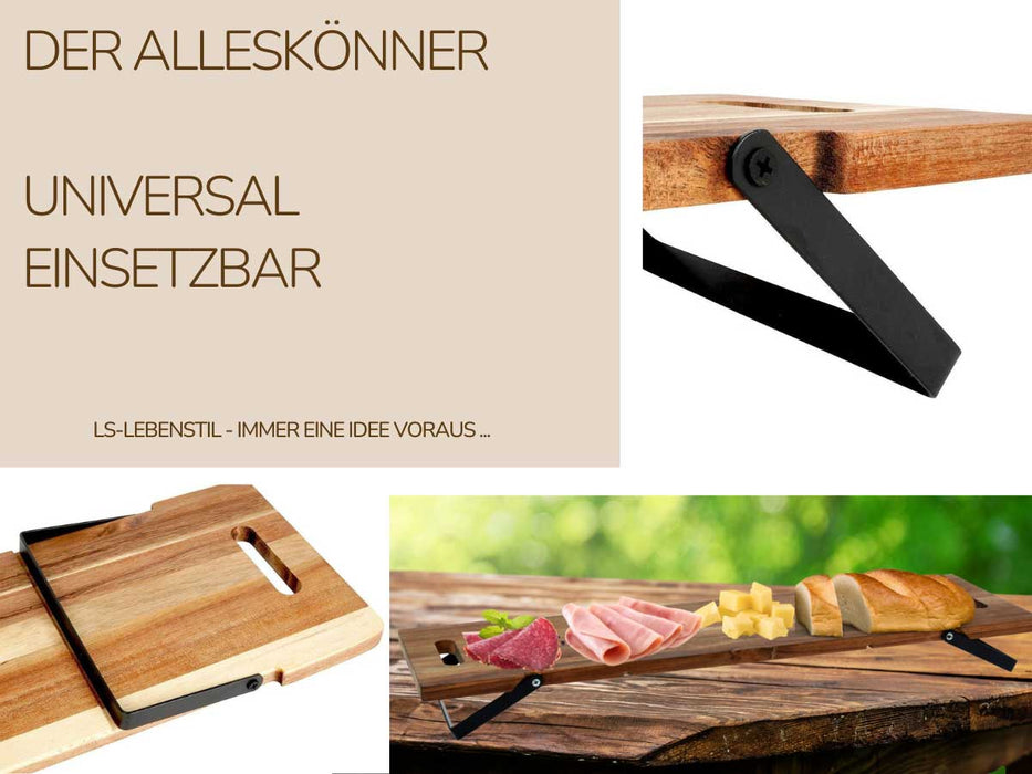 XXL Akazie Serviertablett 67cm klappbar Holz Tablett Tabletttisch Frühstückstablett