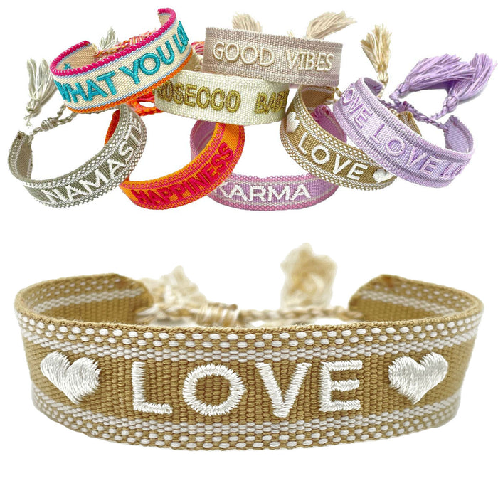 Canvas Statement Armband ❤️ LOVE ❤️ Quasten besticktes Webarmband