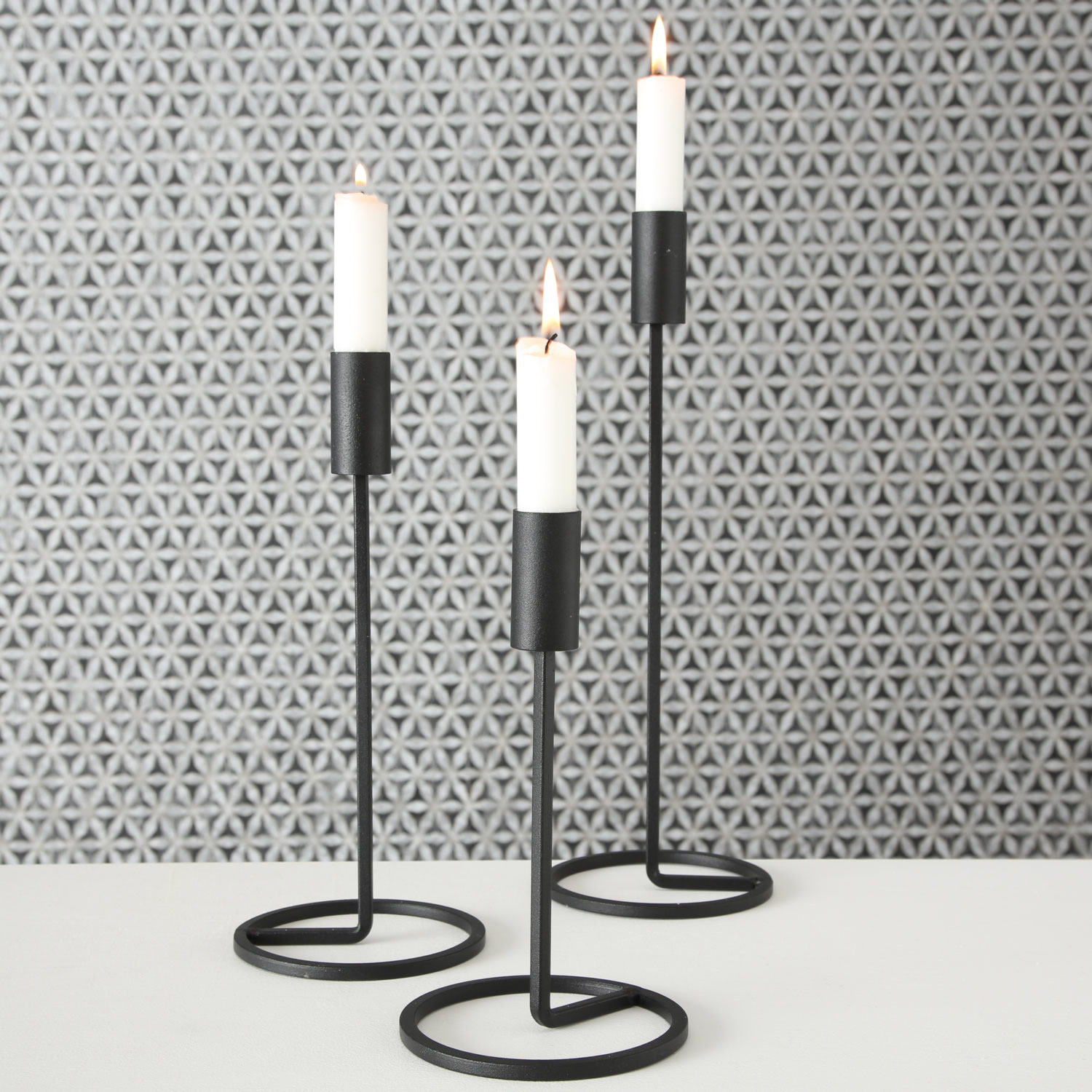 3x Kerzenständer Schwarz Kerzenhalter Set | Metall Stabkerzenhalter Kerzenleuchter LS-LebenStil