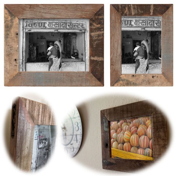 Vintage Wand-Bilderrahmen 20x15cm ♻️ Fund-Holz Recycelt Fotorahmen Retro