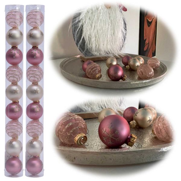 18 Design Glas Weihnachtskugeln 3cm Pink Mix Christbaum Tisch Deko-Kugel