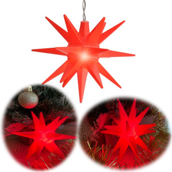 3D LED Außen Leuchtstern Ø 12cm Rot Timer Beleuchtet Weihnachtsstern