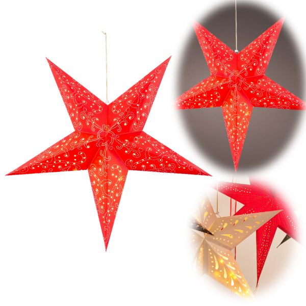 3D Leuchtstern Papierstern Ø 60cm Rot Ornament 20 LED Beleuchtet Weihnachtsstern