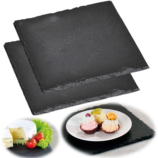 Schieferplatte 2´er Set 20x20cm Servierplatte Schieferteller Tischset Sushi Deko