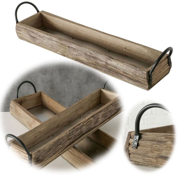 Holz Deko-Tablett Braun 68cm Metall-Griffe Serviertablett Küchentablett