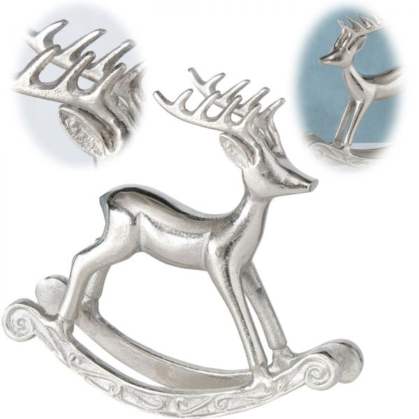 Aluminium Schaukelpferd Silber 21cm Deko-Figur Xmas Weihnachts-Deko