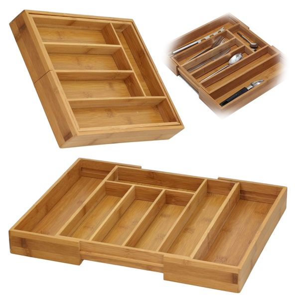 Holz Schubladeneinsatz Besteckkasten 28-45cm ausziehbar Besteckbox Organizer