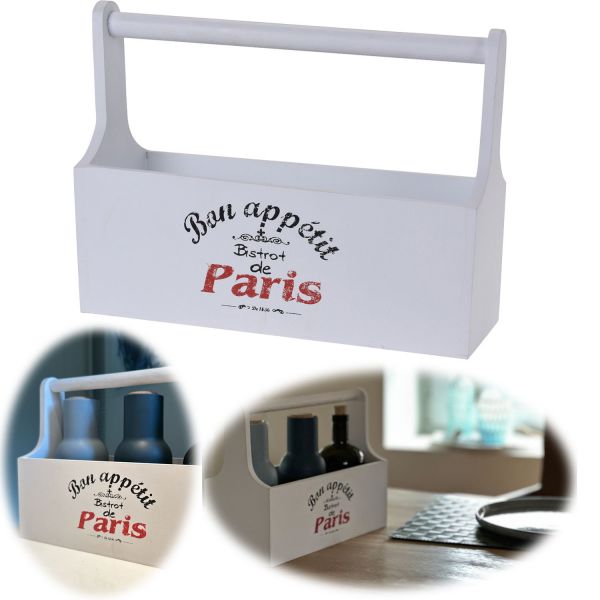 Holz Aufbewahrungskorb Paris 30cm Weiß tragbar Griff Küchen-Organizer Box