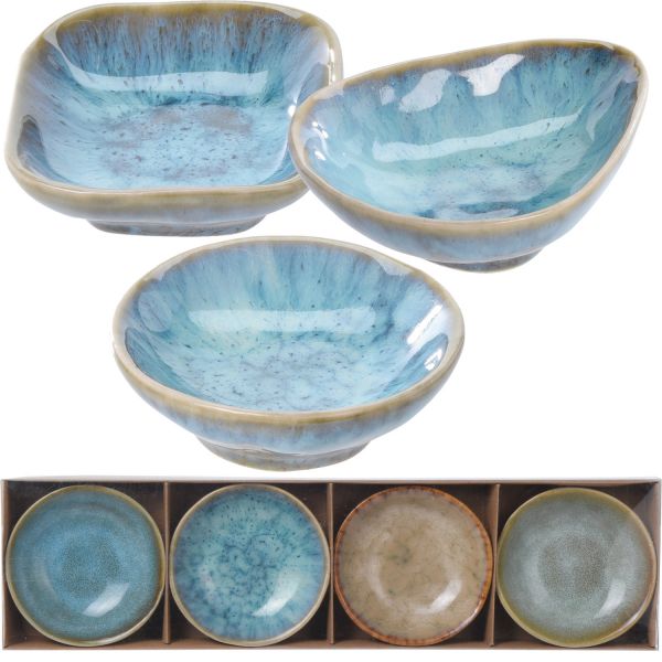 Keramik Tapas-Schalen 12-fach Set Rund Oval Eckig Snackschale Olivenschale