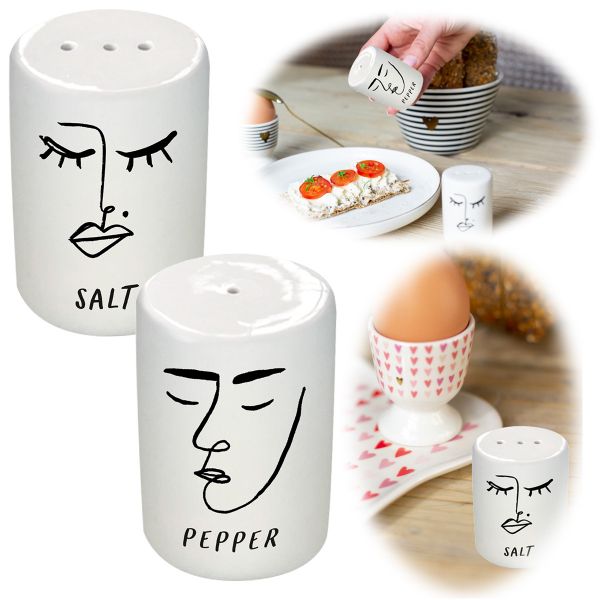 2-fach Salzstreuer Pfefferstreuer Salt &amp; Pepper Creme Weiß 6cm Porzellan