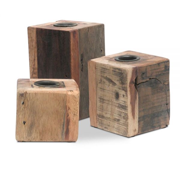 3x Kerzenständer Cube ♻️ Fundholz ♻️ Set Kerzenleuchter Stabkerzen-Kerzenhalter