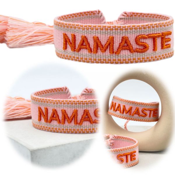 Canvas Statement Armband Namaste Rosa Orange besticktes Webarmband