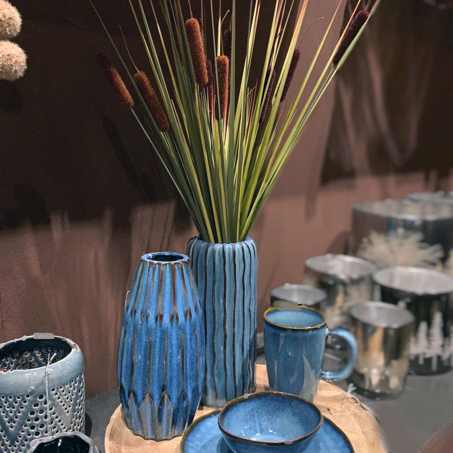 Design Blumenvase Aquarel Blau 15x10cm 3´er Set Keramik Tischvase  Tisch-Deko | LS-LebenStil