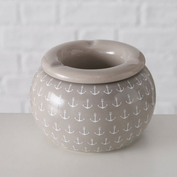 Aschenbecher Sylt Beige / Grau Anker 9cm Maritim Keramik Ashtray