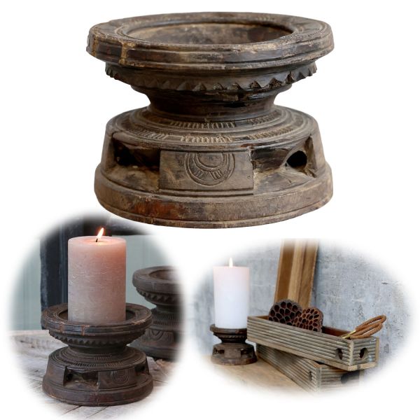 XL Teak-Holz Kerzenständer Nähspule ♻️ Recycelt ♻️ Stumpenkerze Kerzenhalter
