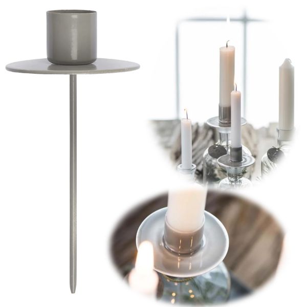 Metall Stabkerzen-Halter Pastell Grau 12cm Kerzenständer Vasen Flaschen Aufsatz