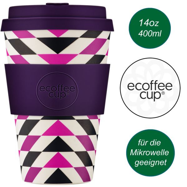 Ecoffee Cup 400ml Pink Polka Lila Pink PLA Coffee to Go Becher Wiederverwendbar