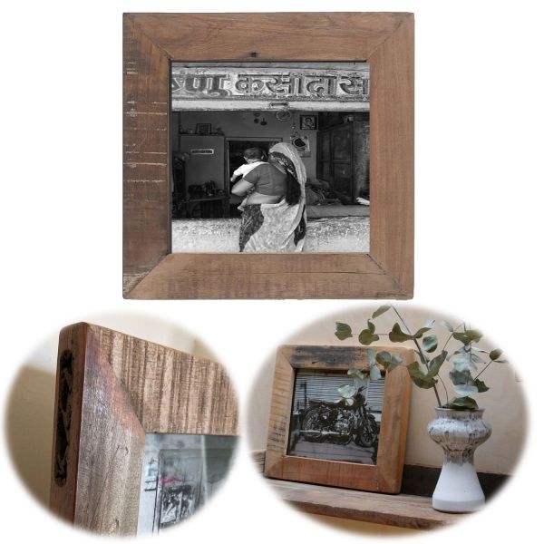 Vintage Wand-Bilderrahmen 20x20cm ♻️ Fund-Holz Recycelt Fotorahmen Retro