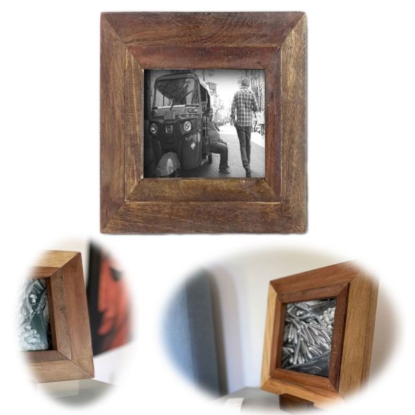 Vintage Wand-Bilderrahmen 15x15cm ♻️ Fund-Holz Recycelt Fotorahmen Retro