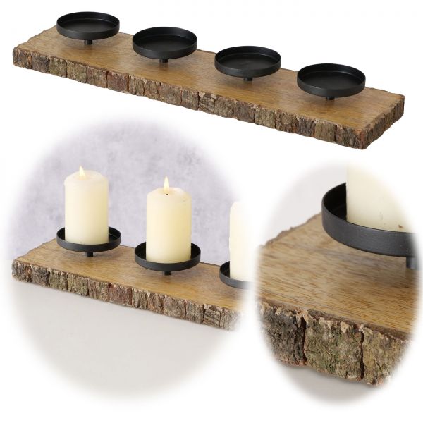 Kerzenschale Holz 46cm Braun Kerzenständer Kerzenleiste Kerzentablett