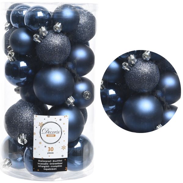 30 Kunststoff Weihnachtskugeln Blau Nachtblau 4cm-6cm Baumkugel Dekokugel