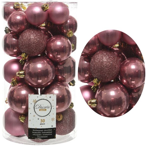 30 Kunststoff Weihnachtskugeln Rosa Samt-Pink 4cm-6cm Baumkugel Dekokugel