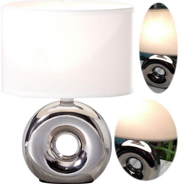 Tischlampe Napoli Kugel Silber Weiß 26cm Tischleuchte Nachttischlampe
