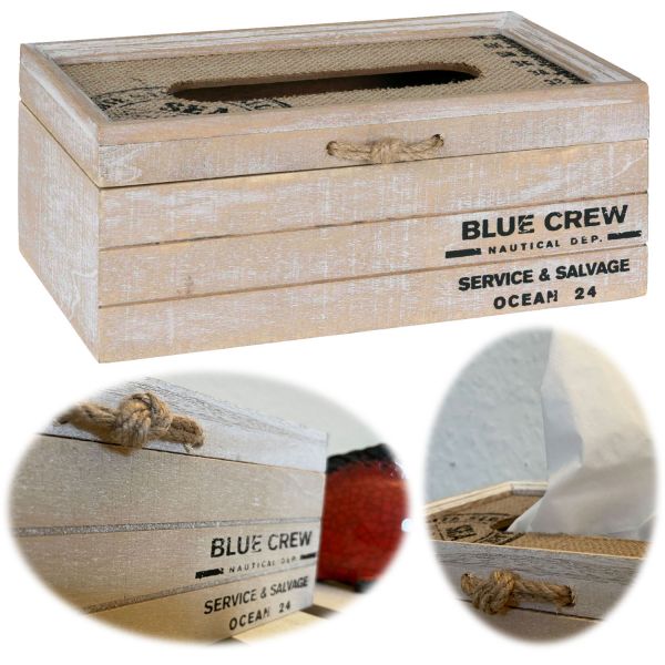 Holz Tissue-Box 24cm Maritim Braun Shabby Kosmetiktuch-Spender Taschentuch