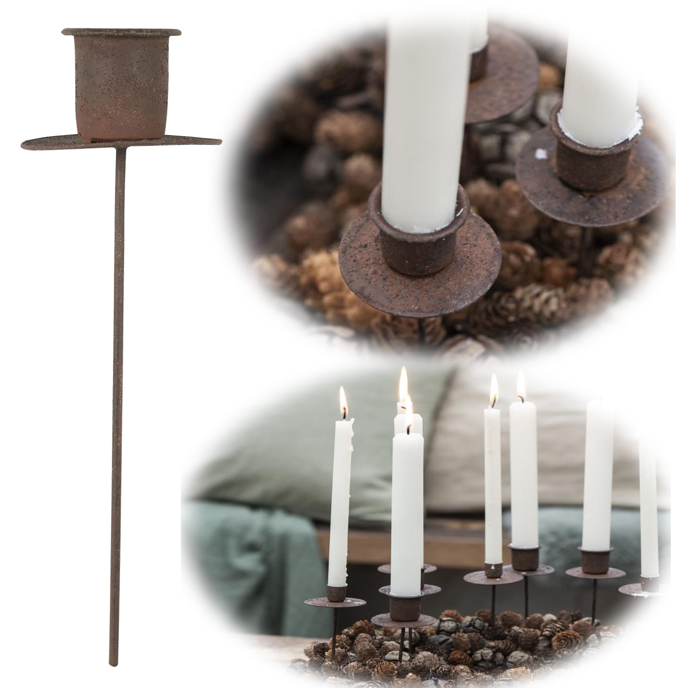 Kerzenständer 15cm Kerzen-Stecker Metall Shabby Spieß LS-LebenStil Rost Stabkerzenhalter |