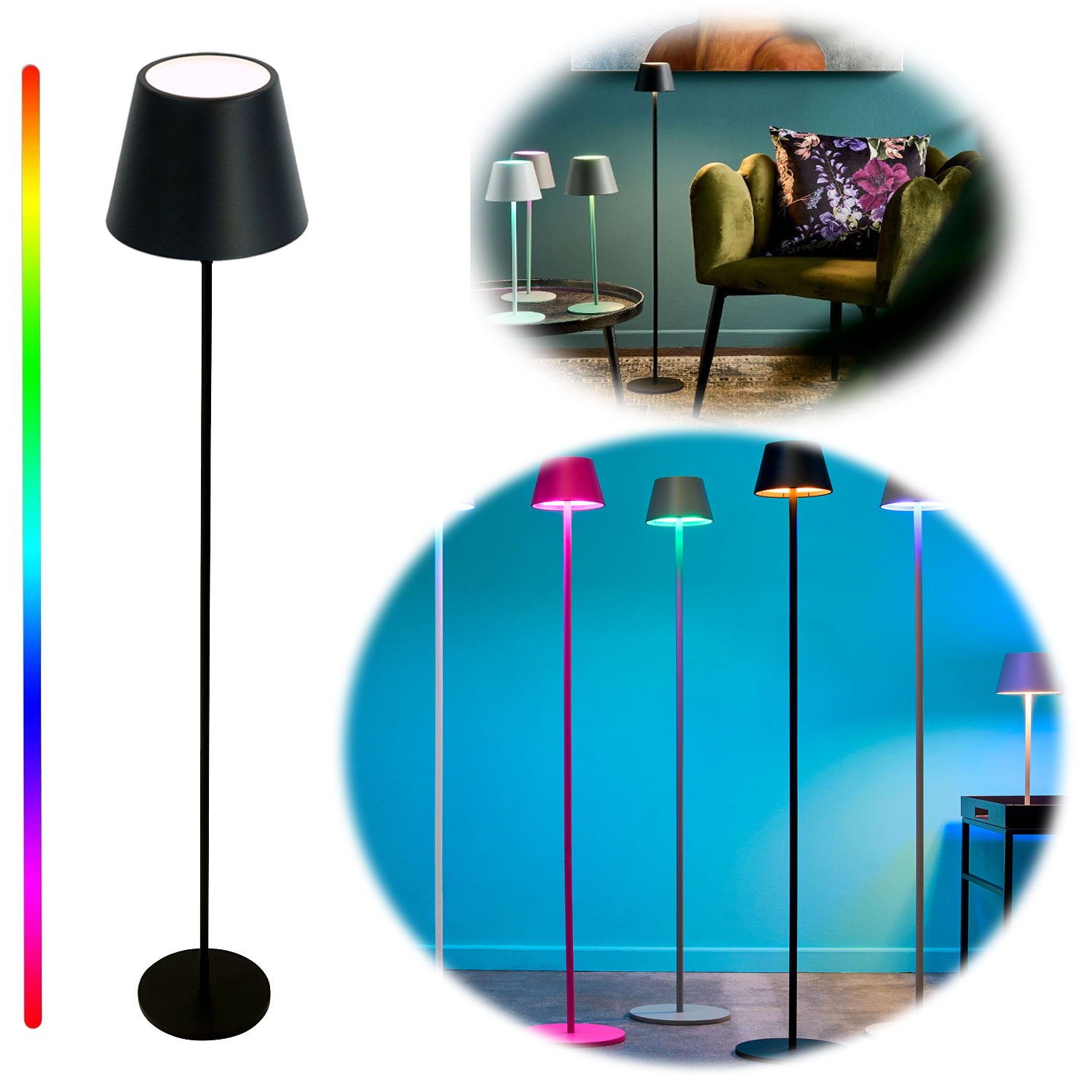 LED Touch RGB Stehlampe Ribe Schwarz 113cm kabellos Stehleuchte Dimmer  Outdoor | LS-LebenStil | Standleuchten