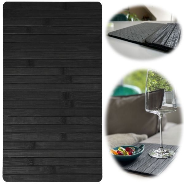 Holz Sofatablett Schwarz 44x24cm flexibles Couch-Tablett Armlehnen-Ablage