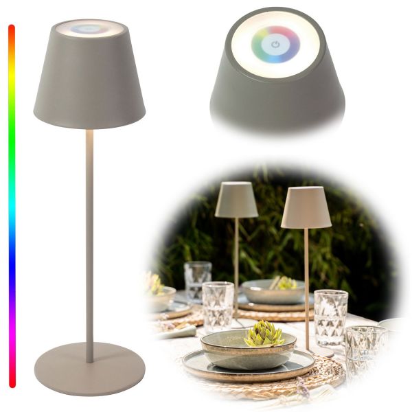 LED Touch RGB Tischlampe Ribe Taupe 38cm kabellos Tischleuchte Dimmer Outdoor