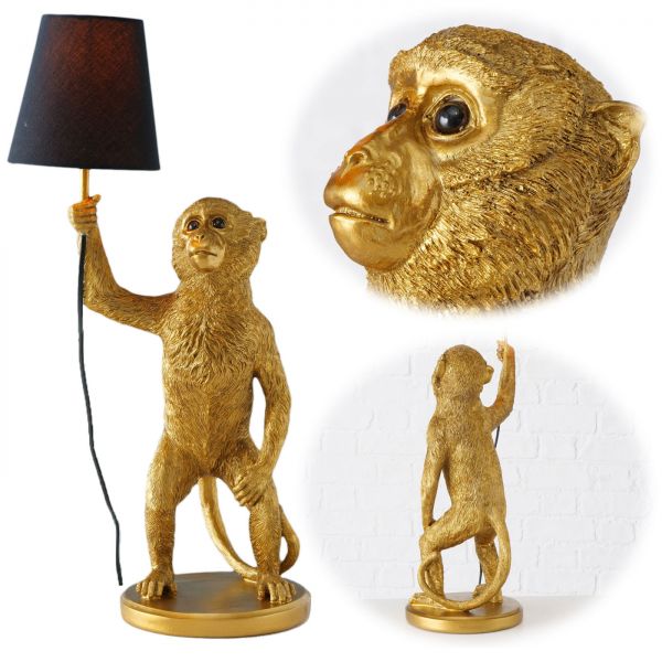 Tischlampe Golden Monkey Affe Gold 60cm Tischleuchte Nachttischlampe