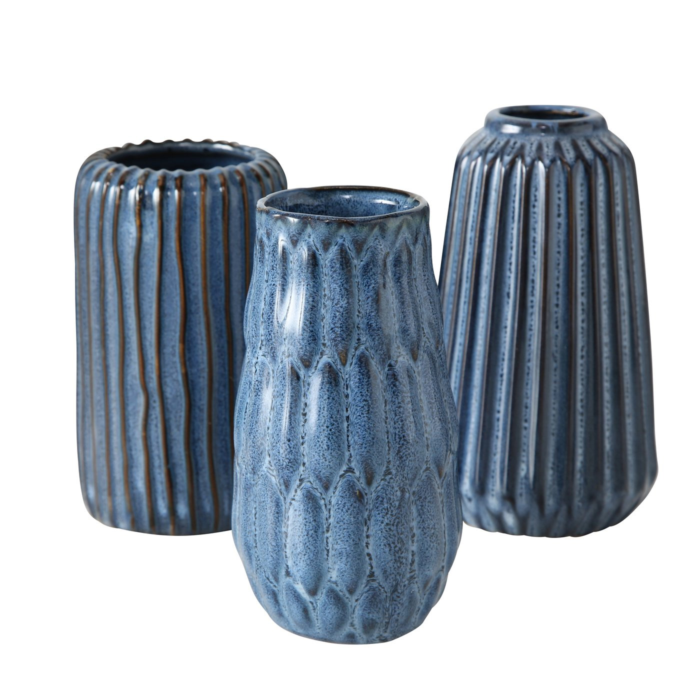 Aquarel 15x10cm | LS-LebenStil Keramik Set Blumenvase Design Tischvase Tisch-Deko Blau 3´er
