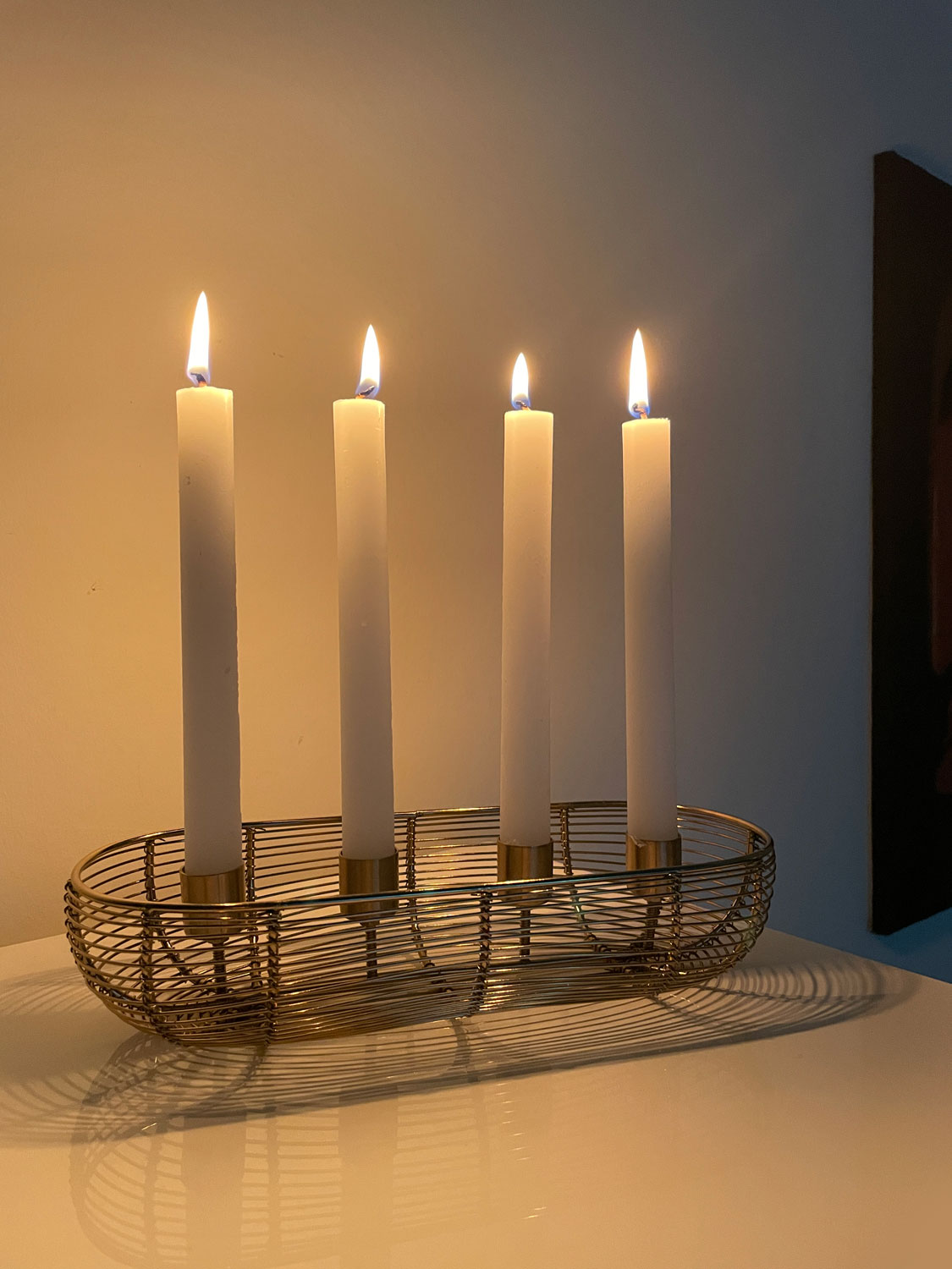 LS-LebenStil Kerzentablett 4-fach Kerzenständer Stabkerzen Kerzenleiste Kerzenhalter 28cm | Gold