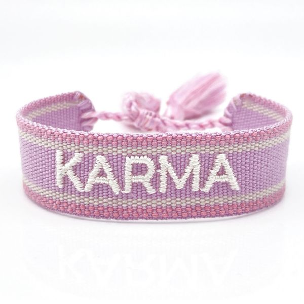Canvas Statement Armband Karma Lila Flieder besticktes Webarmband