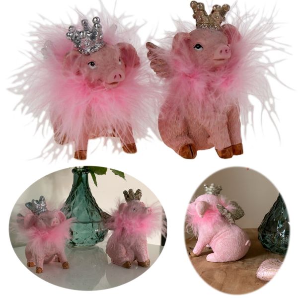 2x Deko Figur Schweinchen 8cm Pink Queen Set Glücksschwein Glücksbringer
