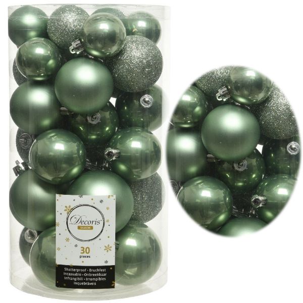 30 Kunststoff Weihnachtskugeln Grün 4cm-6cm Baumkugel Dekokugel