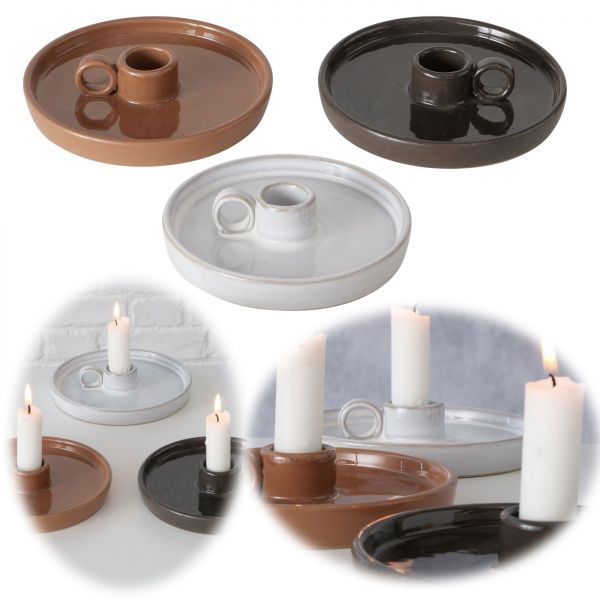 3´er Set Keramik Stabkerzenhalter Griff 16x4cm Kammerleuchter Kerzenständer