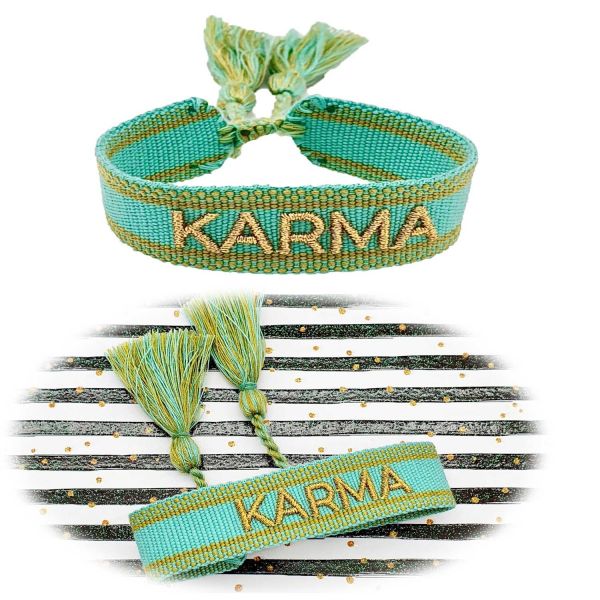 Canvas Statement Armband Karma Türkis Gold besticktes Webarmband
