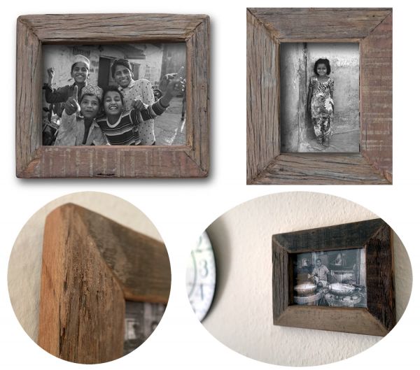 Wand-Bilderrahmen Fund-Holz 10x15cm Fotorahmen Vintage Retro Recycelt