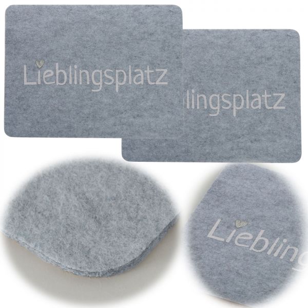 2x Filz Tischset Platz-Set Lieblingsplatz Grau 45x35cm Rechteckig Platzmatte