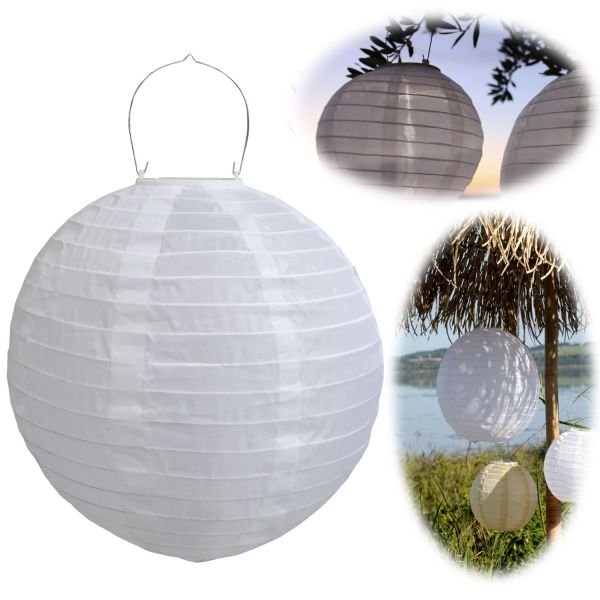 Design Solar LED Lampion Weiß 30cm Lichtsensor Nylon Gartenlaterne Hängelampe