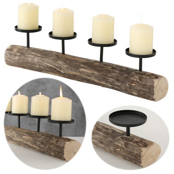 Kerzenschale Holz 51cm Braun Stumpenkerze Kerzenständer Kerzenleiste