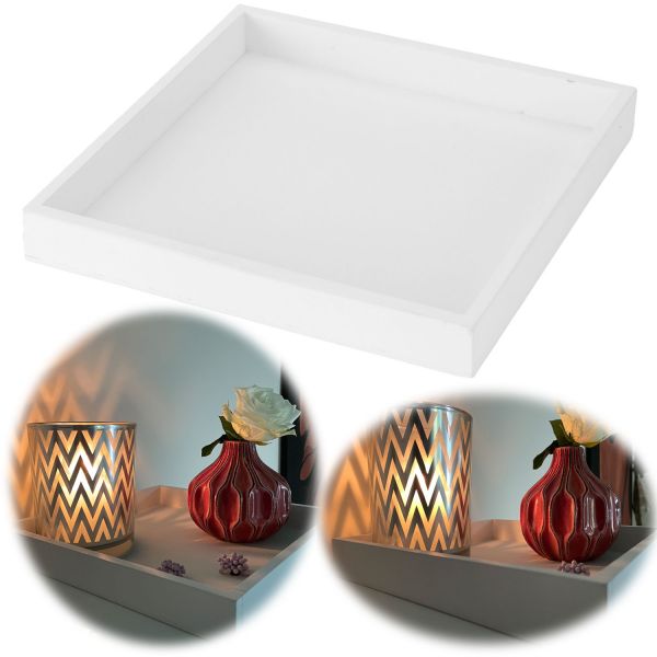 Holz Deko-Tablett Weiß 25x25cm Kerzen-Schale Teelichthalter Holztablett