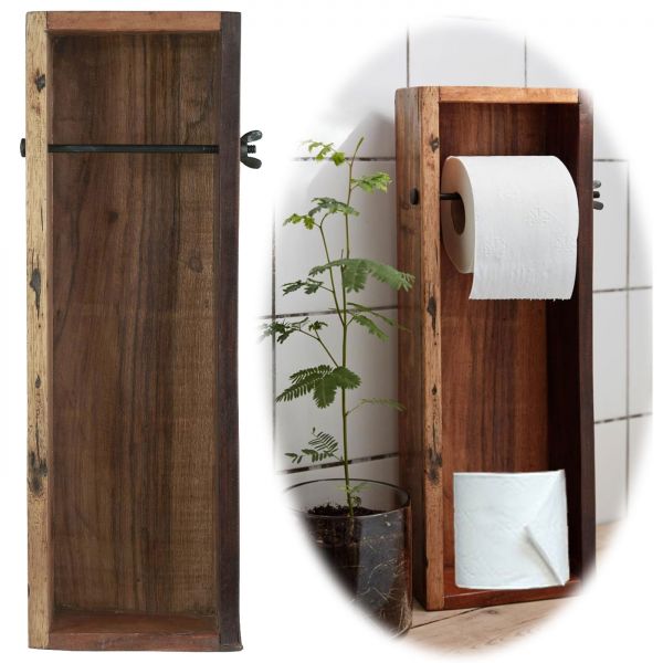 Vintage Holz Toilettenpapier-Ständer Unika 51cm Braun Klorollen-Halter Bad-Set