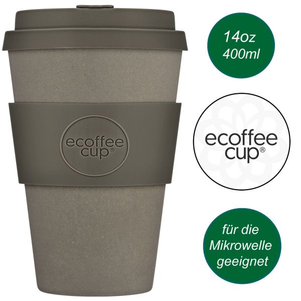 Ecoffee Cup 400ml Molto Grigo Grau Braun PLA Coffee to Go Becher Wiederverwendbar